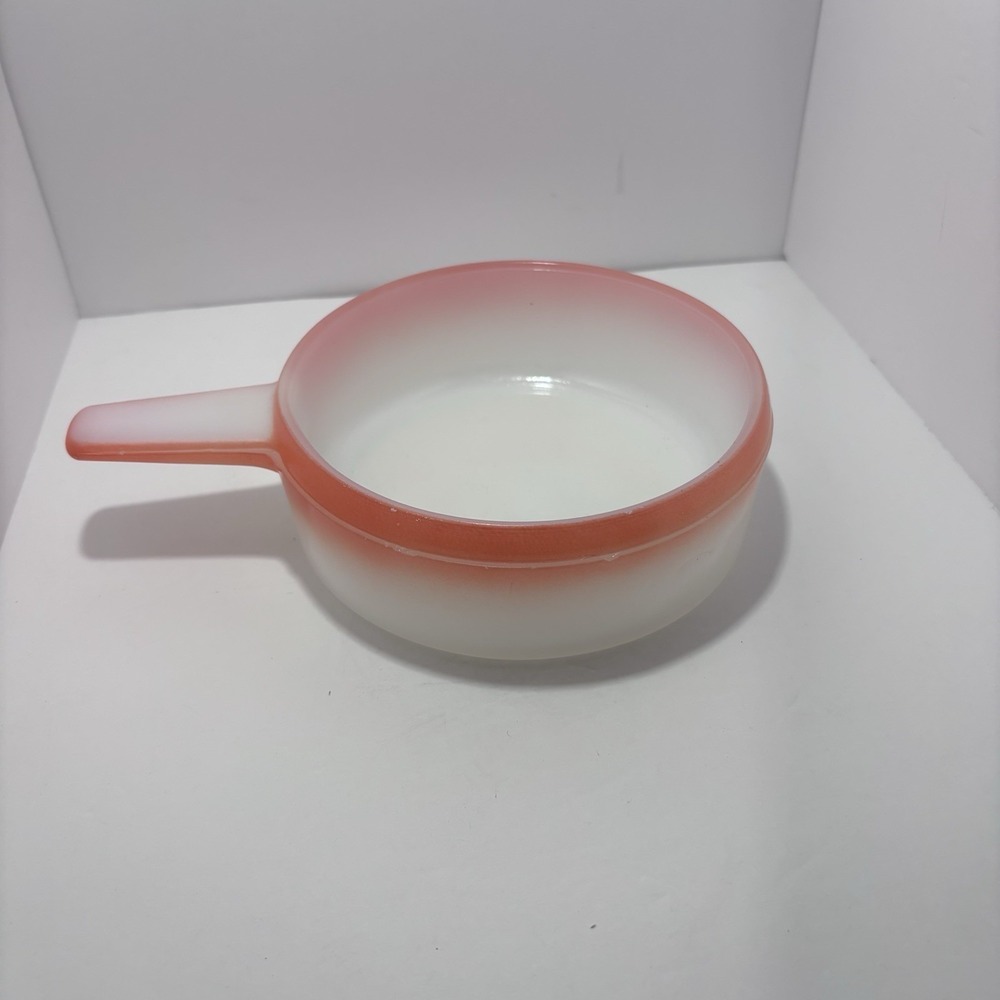 Vintage Ovenware Made in USA  Dish With Handle White And‎ Orange Trim